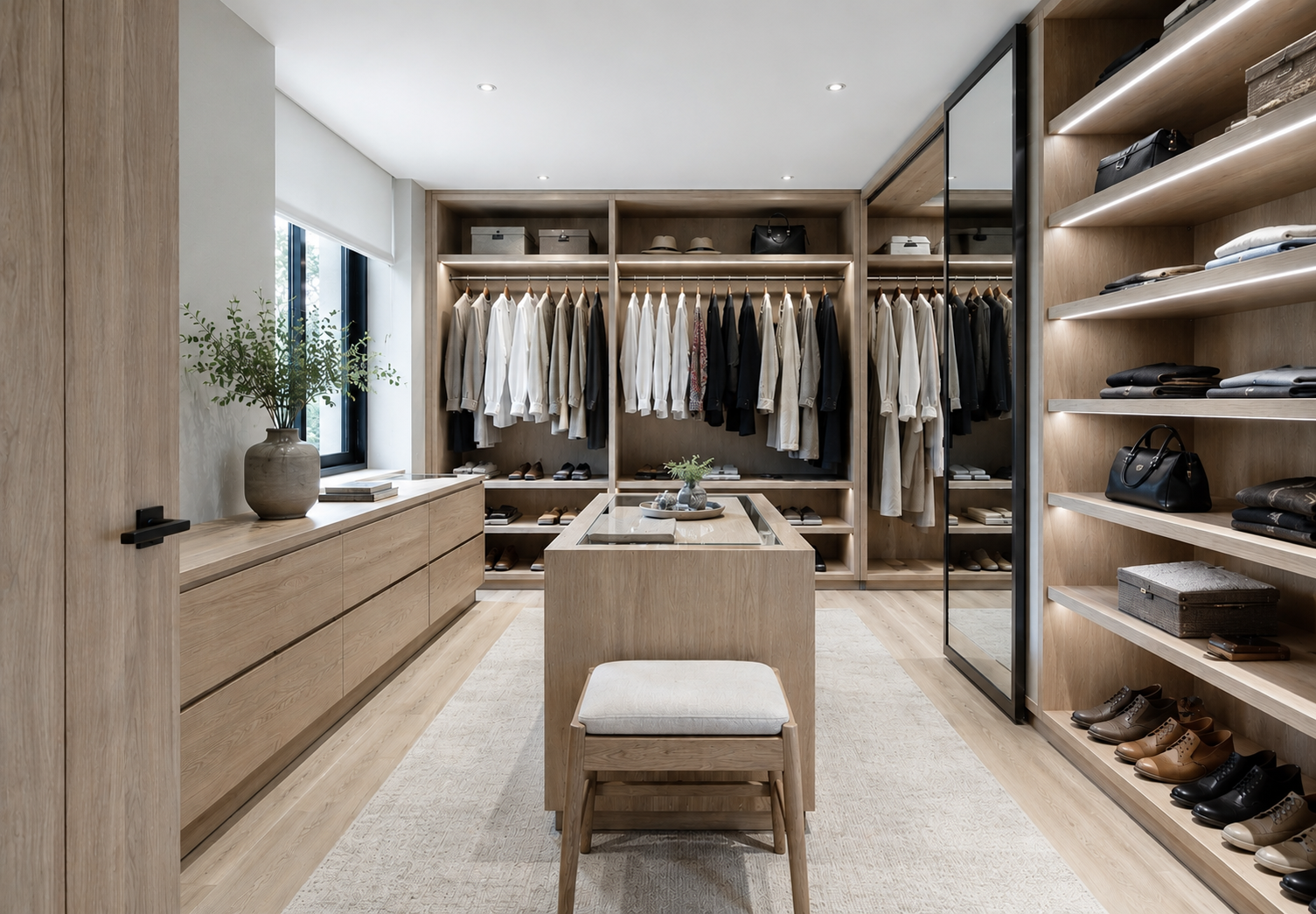 Vestidor a medida con amplio espacio y organización interior